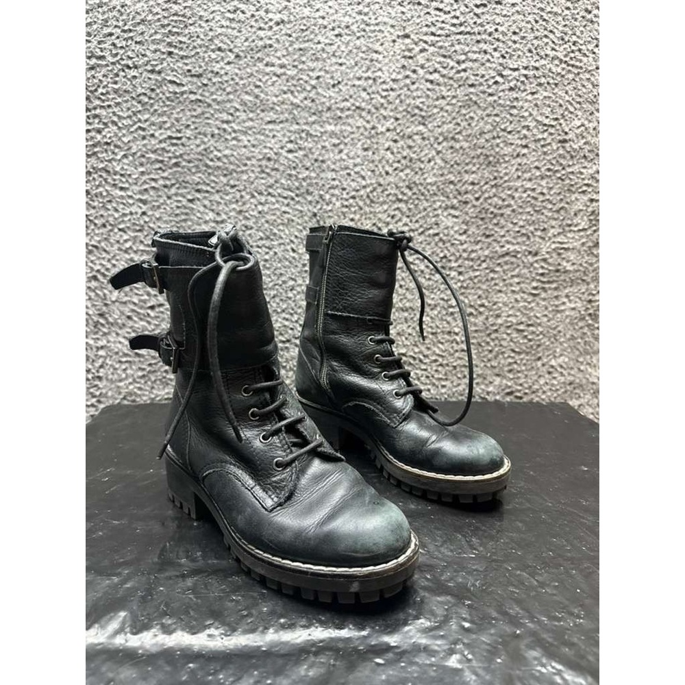 Red Valentino Leather  Buckle Lace-Up Zip-Up Ankle Boots Black Womens Size 36 EU